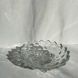 Fostoria Cubist Clear Glass Three Footed Bon Bon Dish